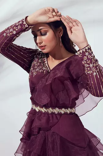 Wine Georgette Crepe Lehenga