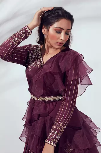 Wine Georgette Crepe Lehenga