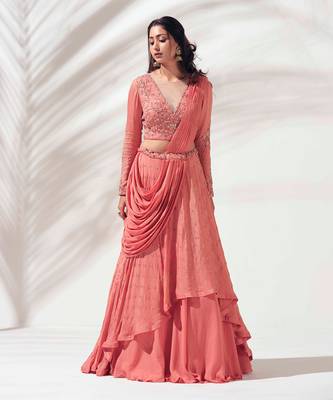 Dusty Orange Georgette Crepe Lehenga 1