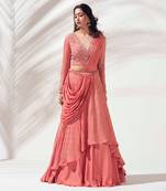 Dusty Orange Georgette Crepe Lehenga
