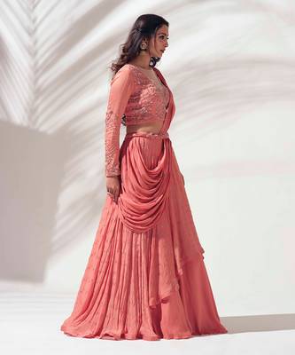 Dusty Orange Georgette Crepe Lehenga 2