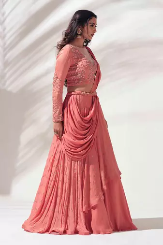 Dusty Orange Georgette Crepe Lehenga