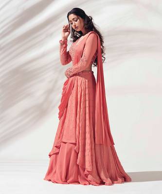 Dusty Orange Georgette Crepe Lehenga 3