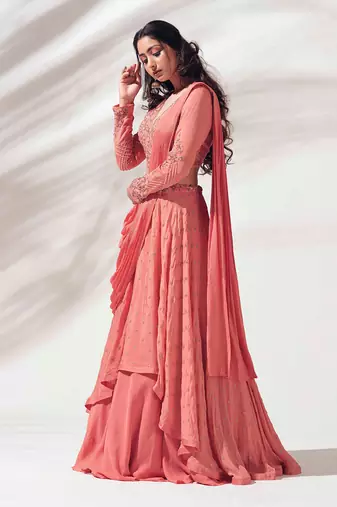 Dusty Orange Georgette Crepe Lehenga