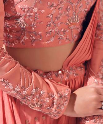 Dusty Orange Georgette Crepe Lehenga 4