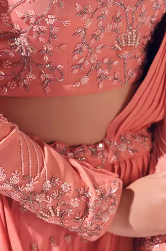 Dusty Orange Georgette Crepe Lehenga