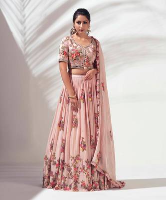 Blush Pink Georgette Crepe Lehenga 1
