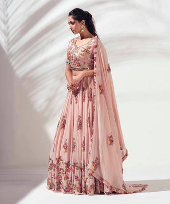 Blush Pink Georgette Crepe Lehenga 3