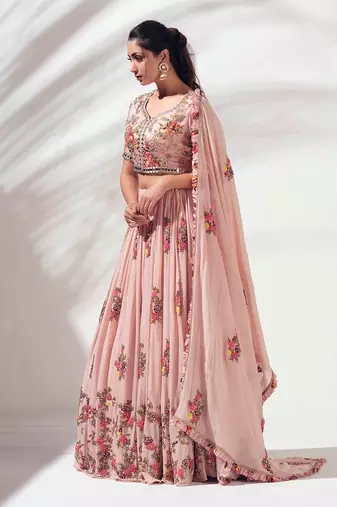 Blush Pink Georgette Crepe Lehenga