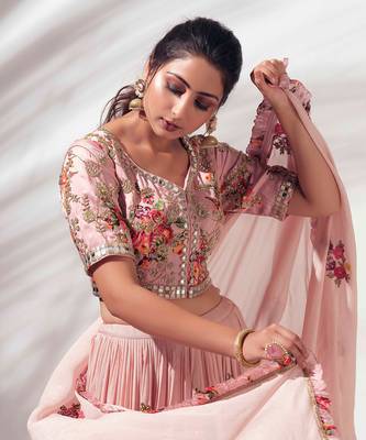 Blush Pink Georgette Crepe Lehenga 4