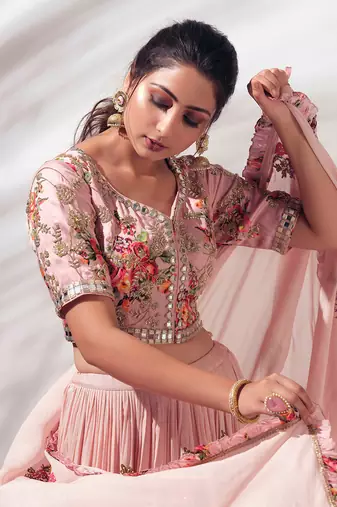 Blush Pink Georgette Crepe Lehenga