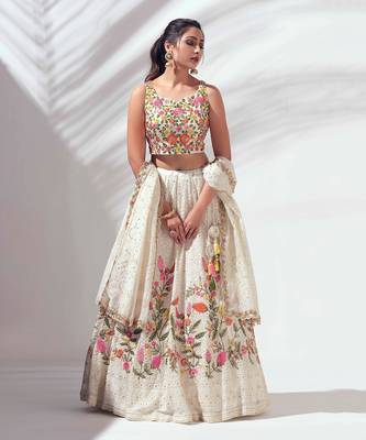 Ivory Georgette Lehenga 1