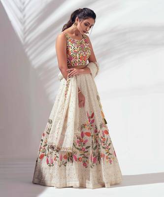 Ivory Georgette Lehenga 3