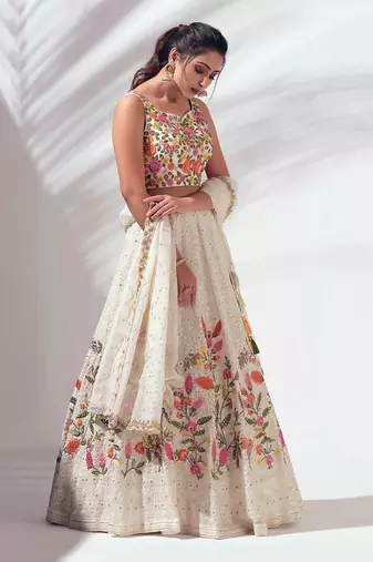 Ivory Georgette Lehenga