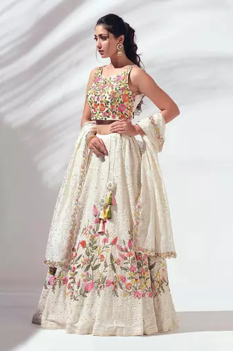 Ivory Georgette Lehenga
