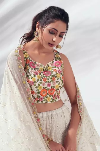Ivory Georgette Lehenga