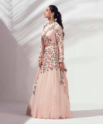 Pink Georgette Crepe Lehenga 4
