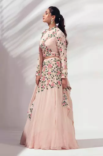 Pink Georgette Crepe Lehenga