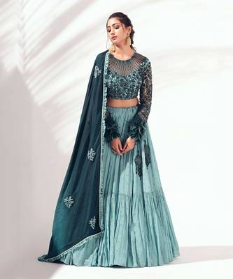 Sea Green Georgette Crepe Lehenga 1