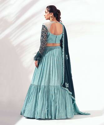 Sea Green Georgette Crepe Lehenga 2