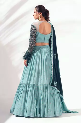 Sea Green Georgette Crepe Lehenga