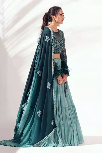 Sea Green Georgette Crepe Lehenga