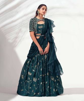 Bottle Green Georgette Crepe Lehenga 1