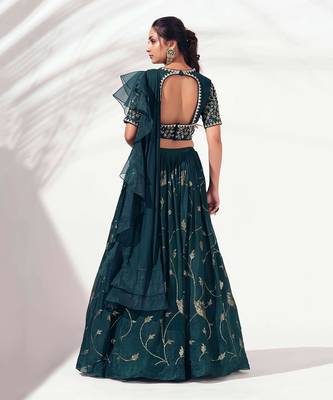 Bottle Green Georgette Crepe Lehenga 2