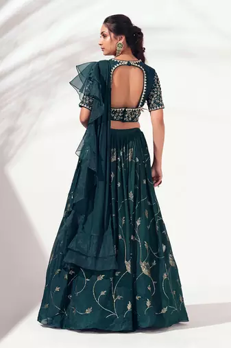 Bottle Green Georgette Crepe Lehenga