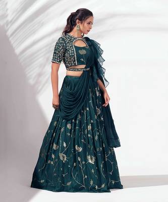 Bottle Green Georgette Crepe Lehenga 3