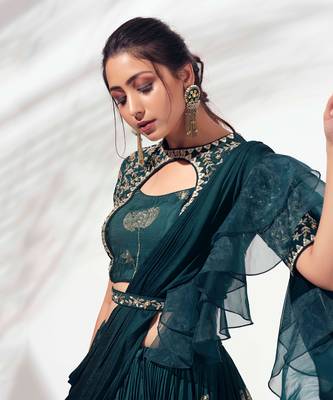 Bottle Green Georgette Crepe Lehenga 5