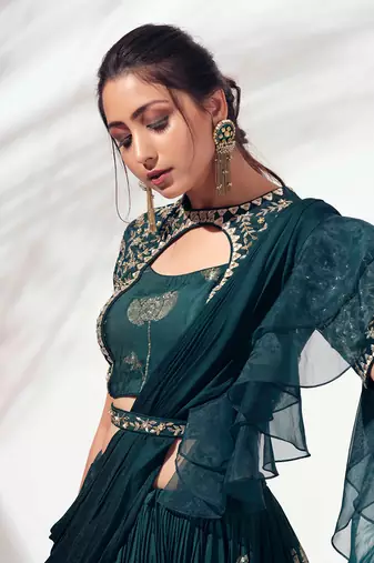 Bottle Green Georgette Crepe Lehenga