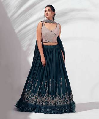 Bottle Green Georgette Crepe Lehenga 1