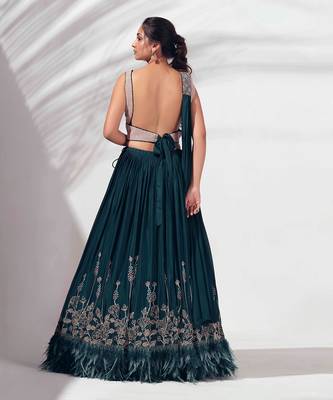 Bottle Green Georgette Crepe Lehenga 2