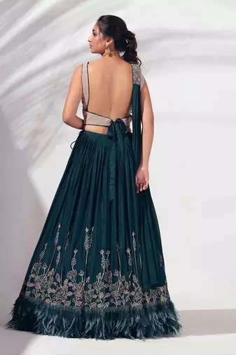 Bottle Green Georgette Crepe Lehenga