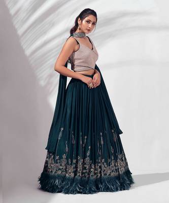 Bottle Green Georgette Crepe Lehenga 3