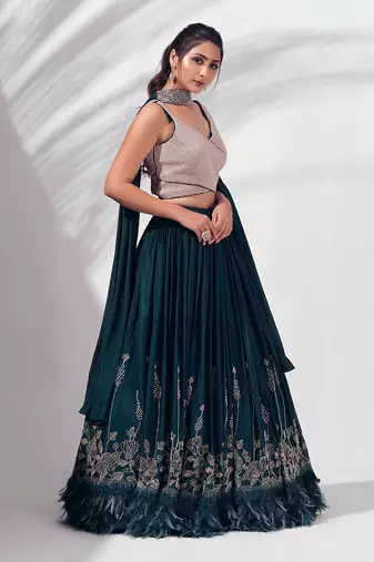 Bottle Green Georgette Crepe Lehenga
