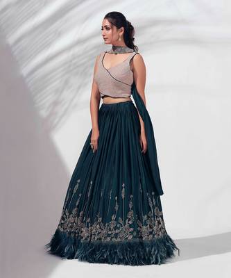 Bottle Green Georgette Crepe Lehenga 4