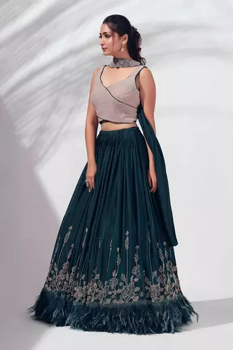 Bottle Green Georgette Crepe Lehenga