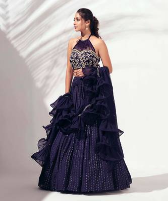 Purple Georgette Crepe Lehenga 3