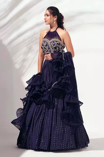 Purple Georgette Crepe Lehenga