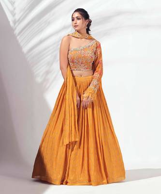 Mustard Yellow Crepe Lehenga 1