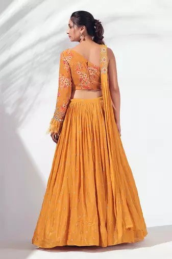 Mustard Yellow Crepe Lehenga