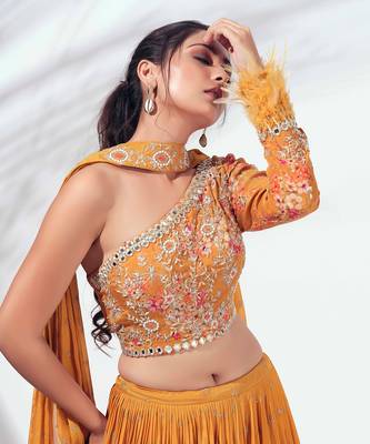 Mustard Yellow Crepe Lehenga 4