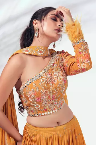 Mustard Yellow Crepe Lehenga
