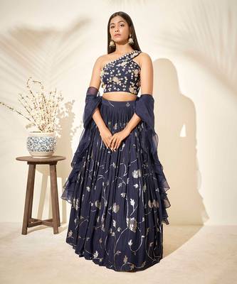 Navy Blue Georgette Crepe Lehenga 1