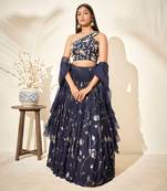 Navy Blue Georgette Crepe Lehenga