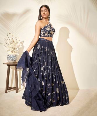 Navy Blue Georgette Crepe Lehenga 2