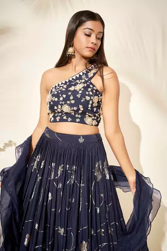 Navy Blue Georgette Crepe Lehenga