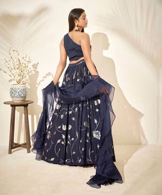 Navy Blue Georgette Crepe Lehenga 4